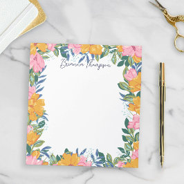 Bloco De Notas Modern Lush Pink & Yellow Floral Frame