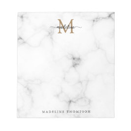 Bloco De Notas Modern Marble Gold Girly Script Monogram