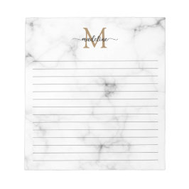 Bloco De Notas Modern Marble Gold Girly Script Monogram Lined