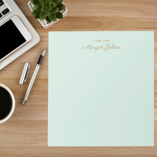 Bloco De Notas Modern Monogram Simple Stylish Mint Green & Gold
