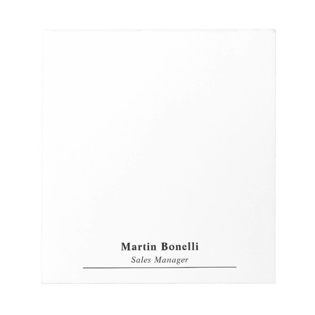 Bloco De Notas Modern Professional Plain Black & White Name Title (Frente)