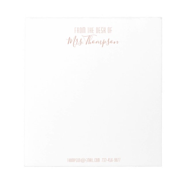Bloco De Notas Modern Rose Gold Name Script From The Desk Of (Frente)