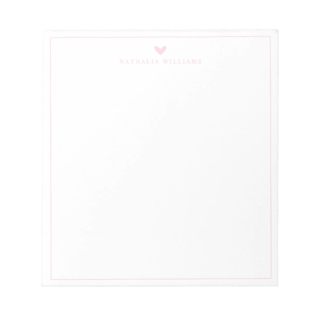Bloco De Notas Modern Script Pink Heart Border Monogram (Frente)