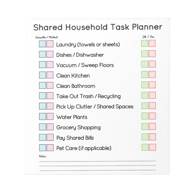Bloco De Notas Modern Shared Household Tasks Planner (Frente)