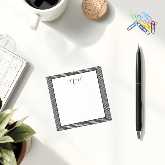 Bloco De Notas Modern Simple Monogrammed Business Black and White (Professional modern style black and white sticky notes for your office)