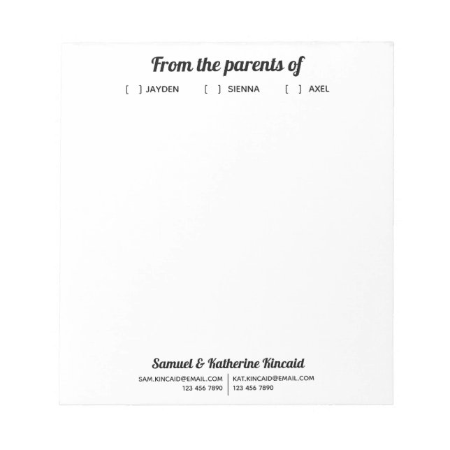 Bloco De Notas Modern Simple Script From The Parents Of  (Frente)