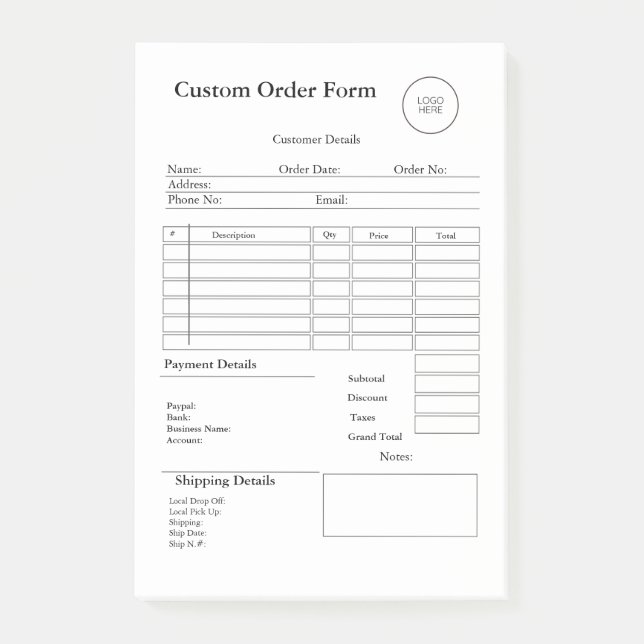 Bloco De Notas Modern Small Business custom order Sales Receipt (Frente)