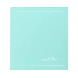 Bloco De Notas Modern Turquoise e White Girly Script Name