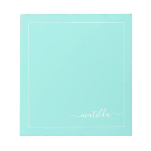 Bloco De Notas Modern Turquoise e White Girly Script Name