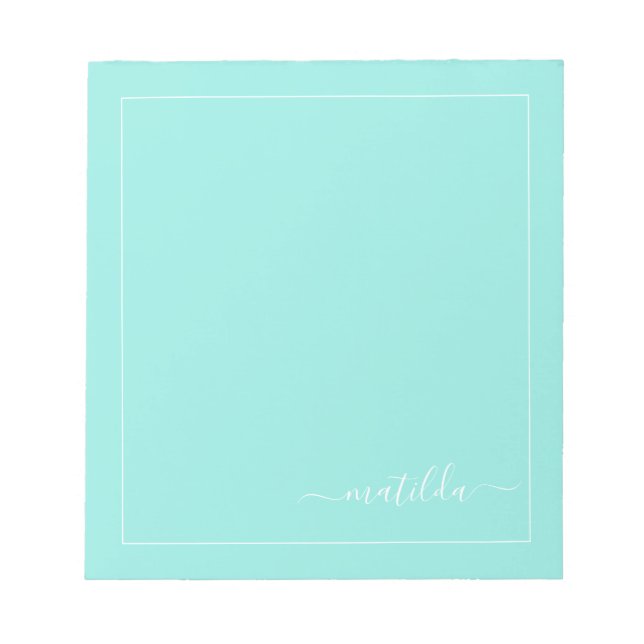 Bloco De Notas Modern Turquoise e White Girly Script Name (Frente)