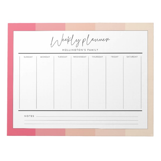 Bloco De Notas Modern typography pastel stripes weekly planner (Frente)