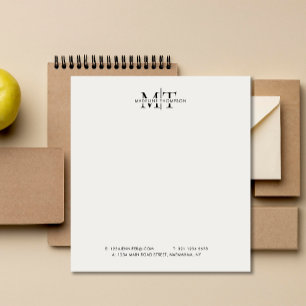 Bloco De Notas Moderna Tipografia Monograma Black White Business