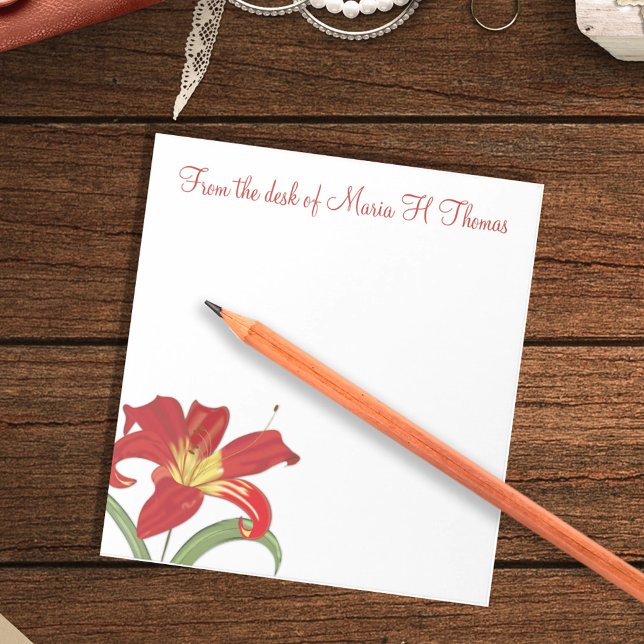 Bloco De Notas Moderno Elegante Aquarela Floral Primavera Lily (Simple tiger lily floral calligraphy note pad.)