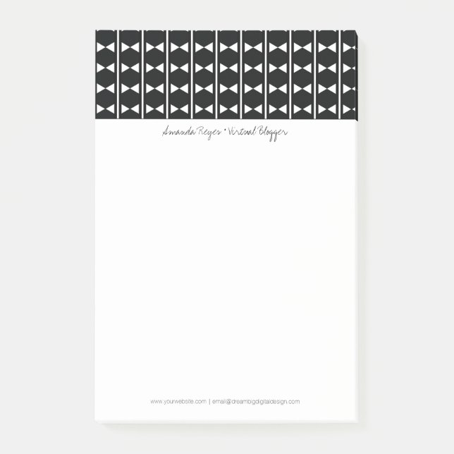 Bloco De Notas Moderno Monocromo Abstrato Diamante Preto e Branco (Frente)