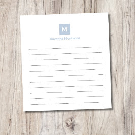 Bloco De Notas Moderno Monograma Tendencial Chic Lined Azul Empo