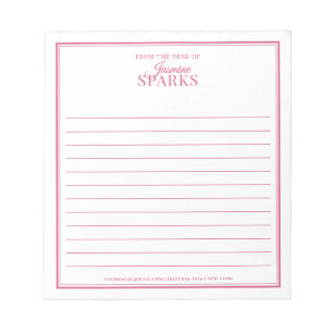 Bloco De Notas Moderno personalizado da mesa de nome cor-de-rosa