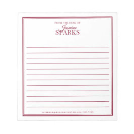 Bloco De Notas Moderno personalizado da mesa de nome em vermelho