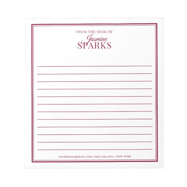 Bloco De Notas Moderno personalizado da mesa de nome em vermelho (Frente)