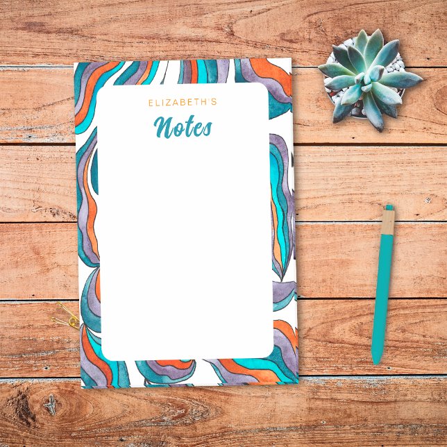 Bloco De Notas Moderno Retro Groovy Laranja Azul Roxo  (Front)