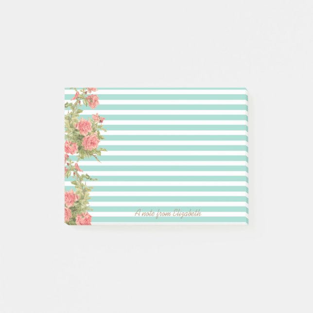 Bloco De Notas Moderno, Rosas em Listras-Personalizado (Frente)