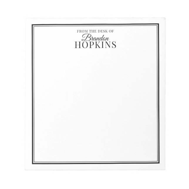 Bloco De Notas Moderno simples da mesa de Script Preto (Frente)