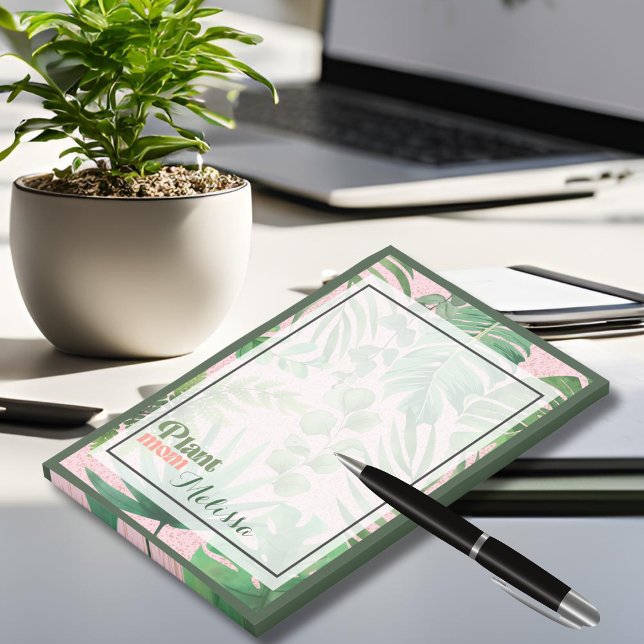 Bloco De Notas Moderno Verde Folhas Botânicas Plantam Mãe (Criador carregado)