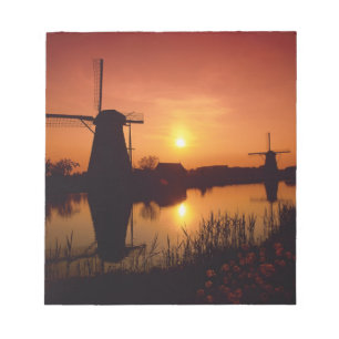 Bloco De Notas Moinhos de vento ao pôr do sol, Kinderdijk, Holand
