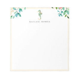 Bloco De Notas Moldura bege arenosa de cavalo-marinho floral botâ