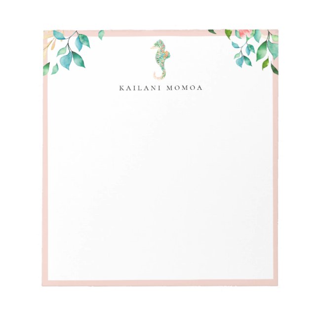 Bloco De Notas Moldura de Borboleta Cavalo-Marinho Floral Botânic (Frente)