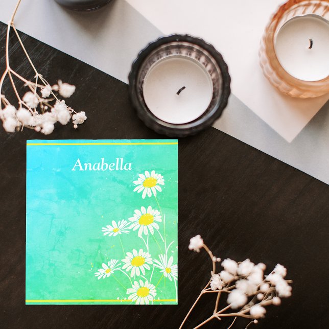 Bloco De Notas Moldura de flor margarida em fundo verde e amarelo (Daisy flower frame on green and yellow background notepad)