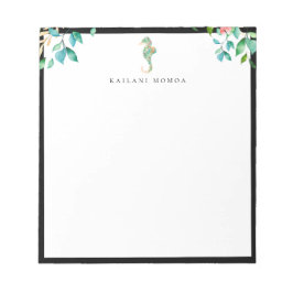 Bloco De Notas Moldura Preta Cavalo-Marinho Floral Botânico