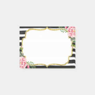 Bloco De Notas Moldura Romântica Floral Cor de Água Dourada