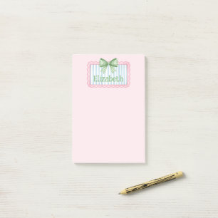 Bloco De Notas Moldura Rosa e Azul Com Laço de Gingham Verde