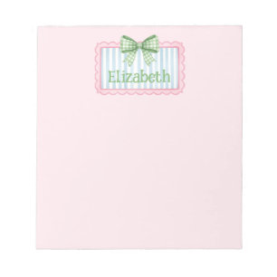 Bloco De Notas Moldura Rosa e Azul com Laço de Gingham Verde