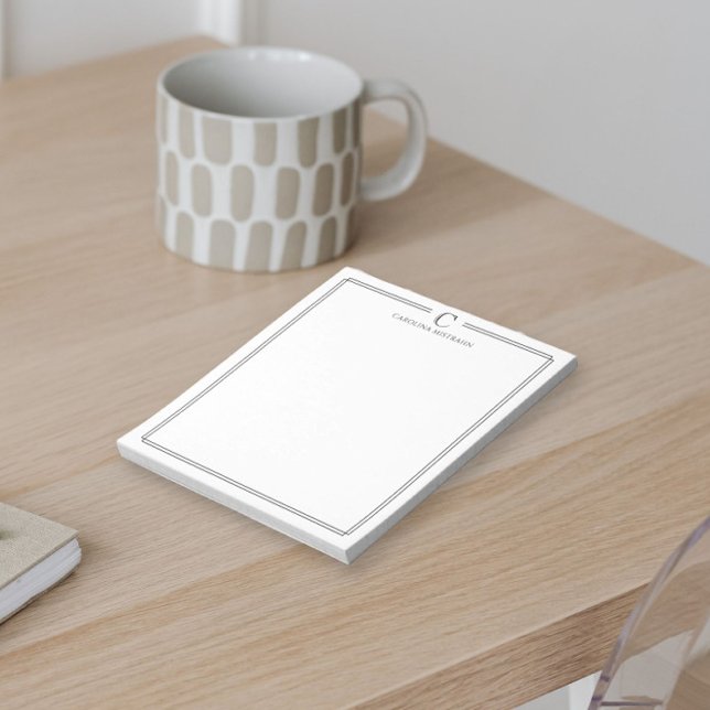 Bloco De Notas Monogram Elegant Black & White Border Stationery (Criador carregado)