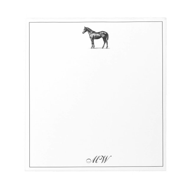 Bloco De Notas Monogram Elegant Horse Equestrian Custom Initials (Frente)