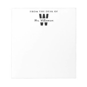 Bloco De Notas Monogram From The Desk Of Custom Name Teacher