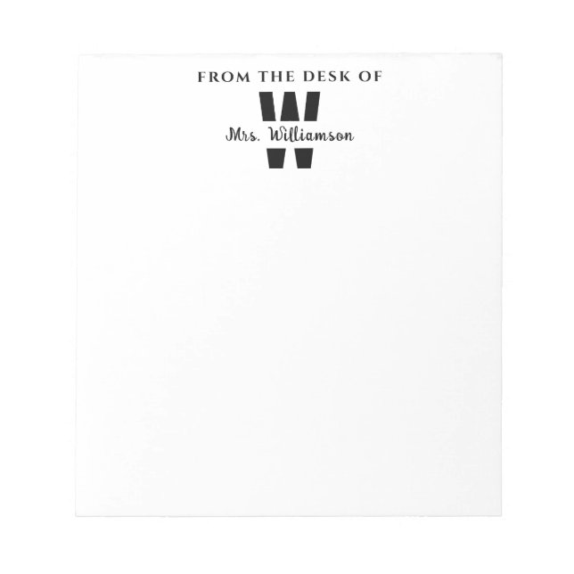 Bloco De Notas Monogram From The Desk Of Custom Name Teacher (Frente)