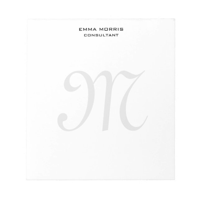 Bloco De Notas Monogram Modern Simple Minimalist Plain (Frente)