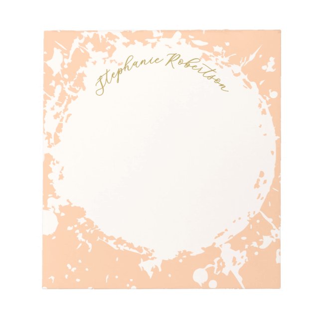 Bloco De Notas Monogram Name Peach Gold Splattered Stylish Modern (Frente)