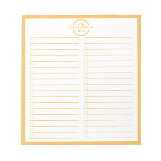 Bloco De Notas Monogram To Do List Minimalist Yellow Name