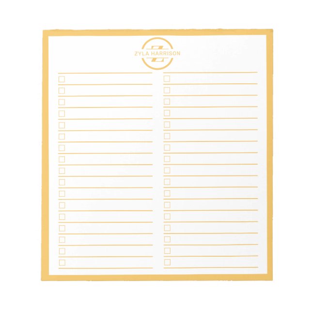Bloco De Notas Monogram To Do List Minimalist Yellow Name (Frente)