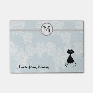 Bloco De Notas Monograma à moda elegante bonito do gato preto do