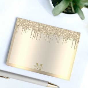 Bloco De Notas Monograma Anterior Glitter Dourado Metálico