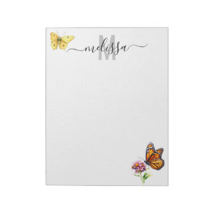 Bloco de Notas Monograma Aquarela Borboleta