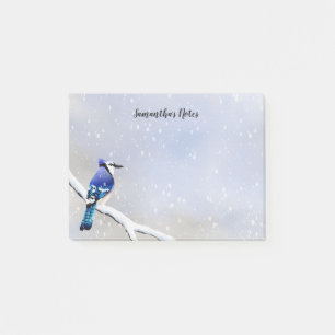 Bloco De Notas Monograma Aquarela Inverno queda de neve Pássaro A