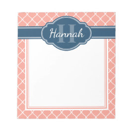 Bloco De Notas Monograma Azul de Padrão de Lata Branca Rosa