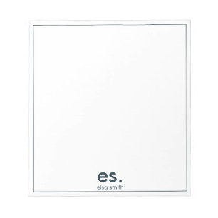 Bloco De Notas Monograma, azul e branco mínimos elegantes moderno