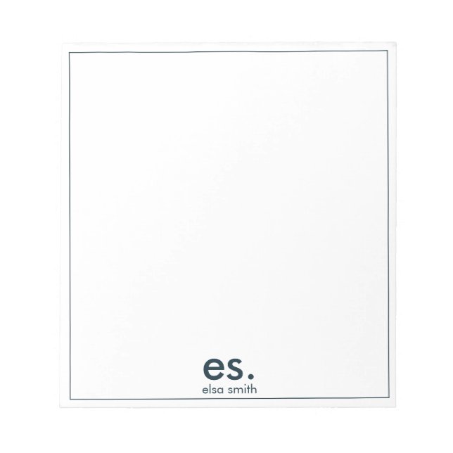 Bloco De Notas Monograma, azul e branco mínimos elegantes moderno (Frente)