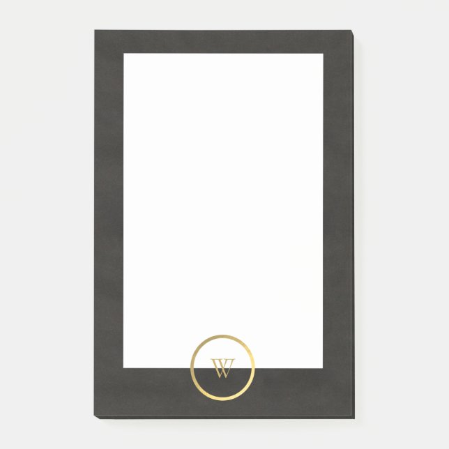 Bloco De Notas Monograma Black Chalkboard Gold Foil Simples Moder (Frente)